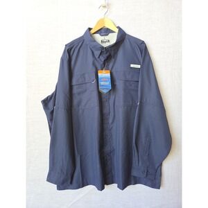 NEW HABIT Men's Size XXL Blue Check Long Sleeve Vented Back Fishing Travel Shirt